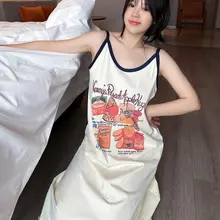 果汁デザインのカートンキャミソールワンピース【コットン・夏用・ルーズフィット・中長丈】（セットアップ対応）