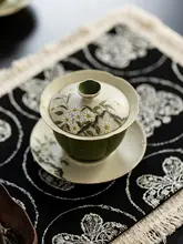 手描きの蓮の花びらデザインの蓋付き茶碗【陶器製・家庭用・功夫茶具】