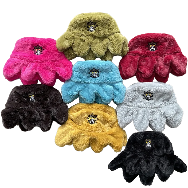 カートゥーン刺繍のアメリカンストリートスタイルふわふわ耳あて付きオクトパスデザインキャップ