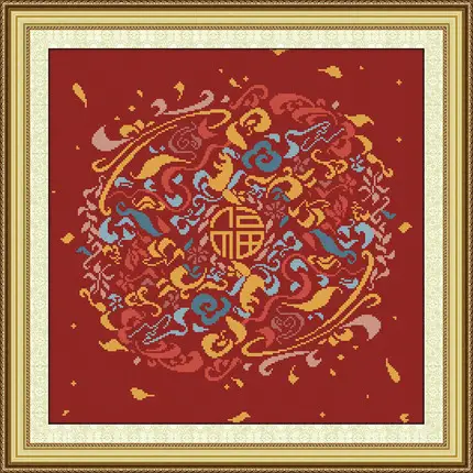 中国風の福字刺繍壁飾り【手作り・リビングに最適】