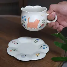 手描き陶器カップ＆ソーサーセット【動物柄・ペア・贈り物に最適】