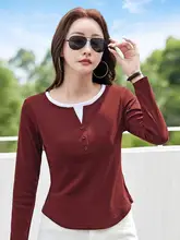 おしゃれなバイカラー 長袖Tシャツ【丸首・レディース・極上の柔らかさ・スリムフィット】（セットアップ対応）