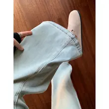 高身長向けロングライトブルーハイウエスト微フレアデニムパンツ【ゆったりフィット・細見え・着心地の良さ】