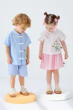 セットアップ キッズ ガールズ 半袖 飾りボタン スカート 漢服 チャイナテイスト 夏