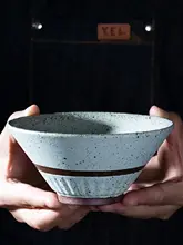 手作り陶器製 レトロデザインの小さめご飯茶碗【和風・家用・陶器・スープボウル・ヌードルボウル】