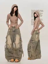 オーバーサイズデザインのデニムパンツ【美式ヒップホップ・作業服スタイル・ヴィンテージ加工】