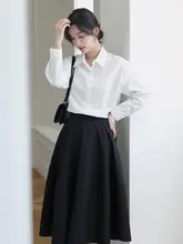 Aラインシルエット ホワイトスカート【高腰・春夏用・ミディ丈・スリムデザイン】