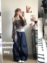 ヴィンテージカラーデニムパンツ【ゆったりシルエット・ハイウエスト・ワイドレ ッグ・ロング】（セットアップ対応）