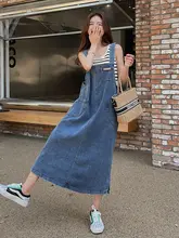 個性的なデニムサロペットワンピース【シンプルデザイン・フィット・夏用】