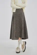 不規則デザインのハイウエストAラインスカート【チェック柄・プリーツ・中丈】（セットアップ対応）