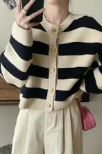 ストライプ柄ニットカーディガン【秋冬用・極上の柔らかさ・ラビットファー】