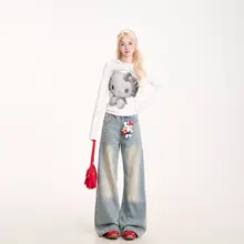 こなれた印象のウォッシュ加工デニムパンツ【ルーズフィット・ストレートレッグ】