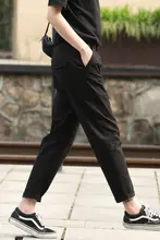 春秋用 レディース ブラックカーゴパンツ【薄手・フィット・ハーレンデザイン】（セットアップ対応）