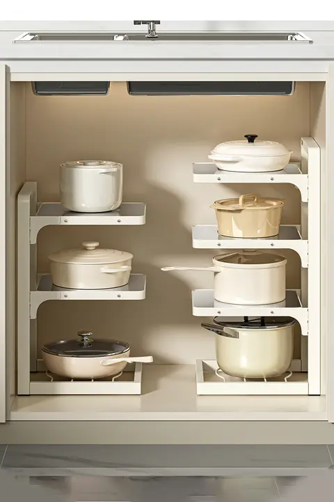 キッチン用鍋収納ラック【下水槽下・多層構造・キャビネット用】