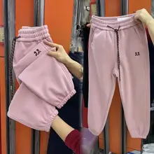 カラフルな加絨素材 レディースハイウエスト九分丈パンツ【温かく快適・リブ付き】