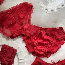大きいサイズのレース付きショートパンツ【赤・秋冬用・結婚祝い】