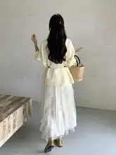 女性用イエローのスタイリッシュシャツとロマンチックなチュールスカート【春秋用・極上の柔らかさ・セットアップ対応】