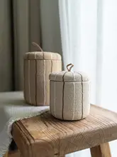 小物入れ 蓋付き 粗陶器 ストライプ柄 侘び寂び 和モダン インテリア雑貨 寝室 クローゼット ジュエリーボックス 「Dnnni」