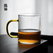 ストライプガラス製マグカップ【耐熱・ハンドル付き・ティー・コーヒー用】