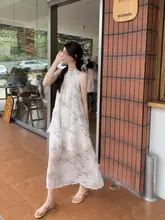 新中式プリントネックレス付きワンピース【夏季・Aライン・フレンチスタイル】