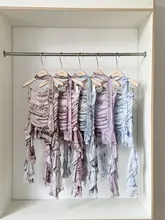 フリル付き不規則デザインのタイダイメッシュキャミソール【夏用・オフショルダー】