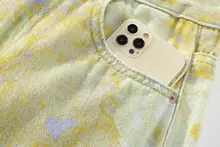 デニムパンツ レディース チャイナテイスト 絞り染め ハイウエスト ワイド ストレート 着痩せ 夏 「XinmonLee」