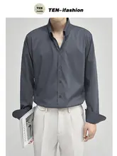 メンズ Vネックホワイトシャツ【シンプルデザイン・長袖・春夏秋冬対応】