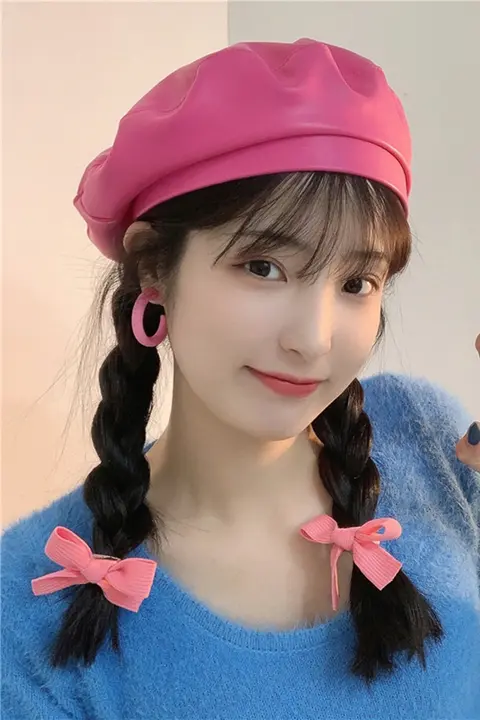 優雅なデザインのピンクベレー帽【韓国風・カジュアル・春用】