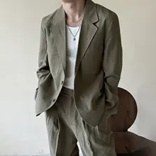 麻製カジュアルジャケット【春秋用・アメリカン＆イギリススタイル・ダブルプリーツパンツ・二件組（セットアップ対応）】
