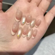 付けネイル ドライフラワー フレンチネイル ハンドメイド ベビーピンク 春夏 ポップ 上質