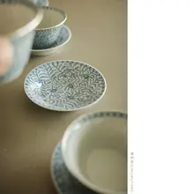 清物堂 手描き青花千葉模様の茶杯トレー【優雅なデザイン・陶器製】