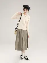 AMUU レディース 高腰プリーツAラインスカート【秋用・ミディ丈・スリム効果】