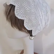 田園刺繍コットンバンダナ帽子【ヴィンテージスタイル・白】