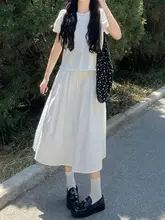 白色ワークスタイルのハイウエストジャンパースカート【フレンチテイスト・女性用・ミディ丈】