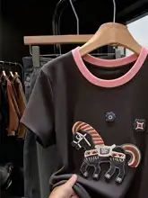 正肩デザインの短袖Tシャツ【夏用・カジュアル・コットン素材・バイカラー】