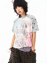アメリカンレトロカートゥーンスタイル 星柄ラグラン袖Tシャツ【夏用・ゆったり・短め】