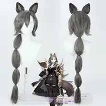 灰色の獣耳付きコスプレウィッグ【長髪・太めの編み込み】