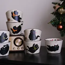 レトロ猫デザインの陶器製コーヒーカップ【ユニークなクリエイティブデザイン】