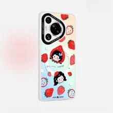 華為Pura70用 ストロベリー柄 ハードケース【全包・耐衝撃・マグネットスタンド付き】