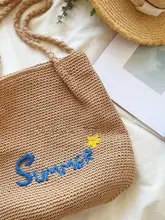 刺繍入り編みバッグ【夏用・コットン製・ショルダー・バケツ型・ビーチ用】