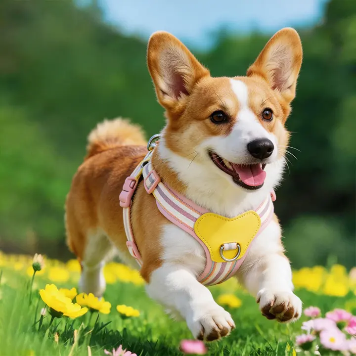 中小型犬用透気性ハーネス付リード【調整可能・コーギー・ビションフリーゼ対応】