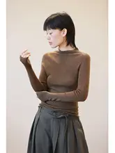 極上の柔らかさ メリノウール製 ハイネック長袖ニットトップス【女性用・シームレス】（セットアップ対応）