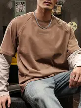 フェイクレイヤード 長袖Tシャツ スウェット メンズ パッチワーク クルーネック ゆったり インナー ストリート 春 秋