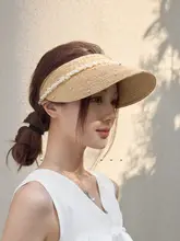 ラフィア素材キャップ【軽量・水晶とパール装飾・通気性・日除け帽子】