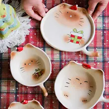 可愛いシャム猫デザインのプレート【新年用・高級感ある陶器】