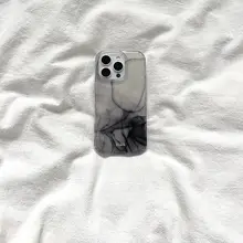 半透けデザインの黒灰水墨風スマホケース【iPhone用・シンプルで個性的】