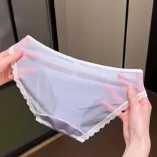 フレンチリボンデザインのレース低腰女性用パンティ【高級サテン・透湿・三角型】