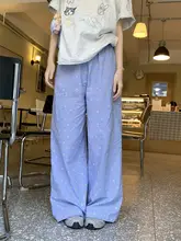 格子模様のカラフルドットパンツ【高ウエスト・ゆったりワイドレッグ・夏用】（セットアップ対応）