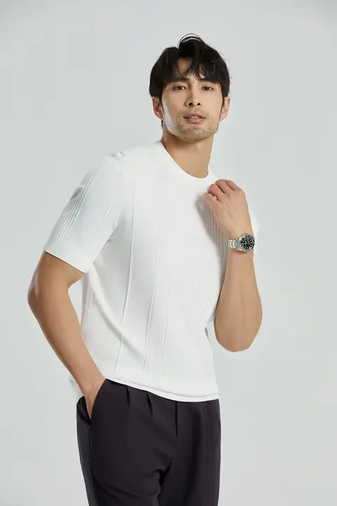 夏用 メンズ クルーネック Tシャツ【ニット素材・短袖】