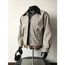 千鳥格デザインのハーネスジャケット【レトロスタイル・レザーカラー・メンズ用】